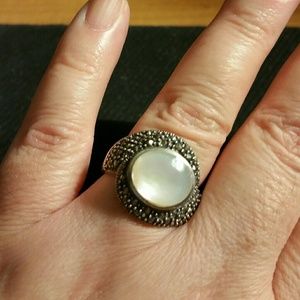 Marcasite Sterling Silver White Quartz Ring